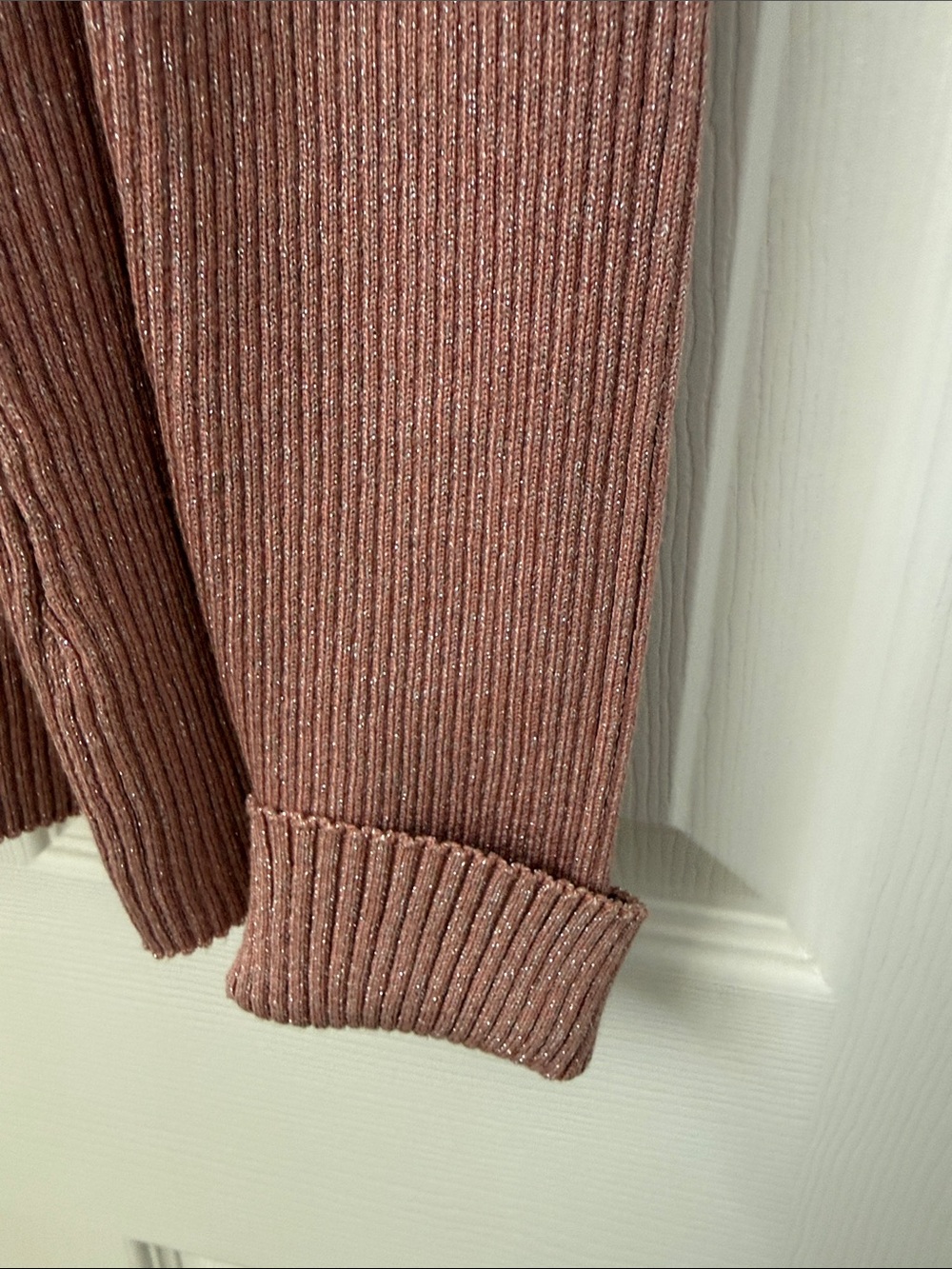 White House Black Market Ribbed V-Neck Button Sweater - Dusty Rose/glitter - Picture 4 of 5